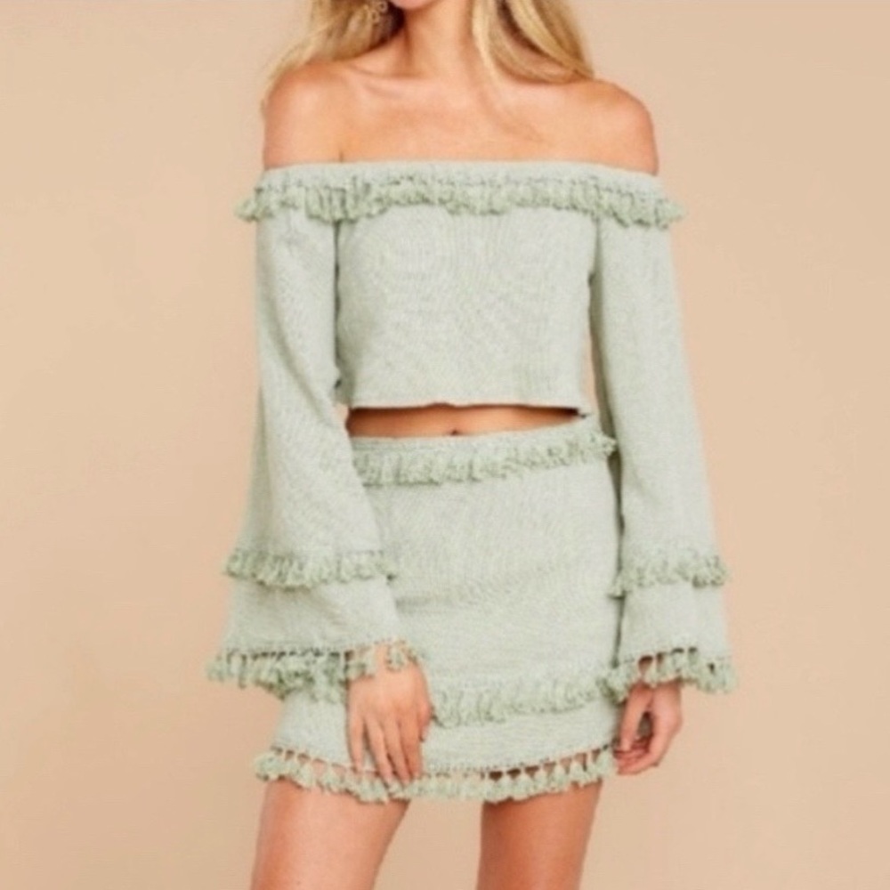 Skylar + Madison Light Green Tassel Crop Top